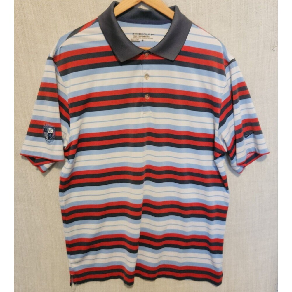 Nike Golf Tour Performance Dri Fit Striped Polo Shirt Mens Large Blue Striped